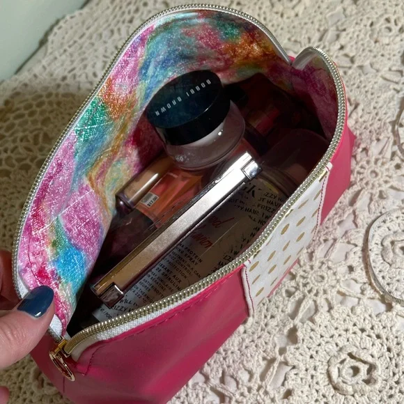 Barbiecore Pink & Gold Polka Dot Cosmetic Pouch - Picture 3 of 4